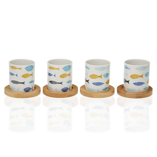 Blue Bay porcelain and bamboo coffee cup set