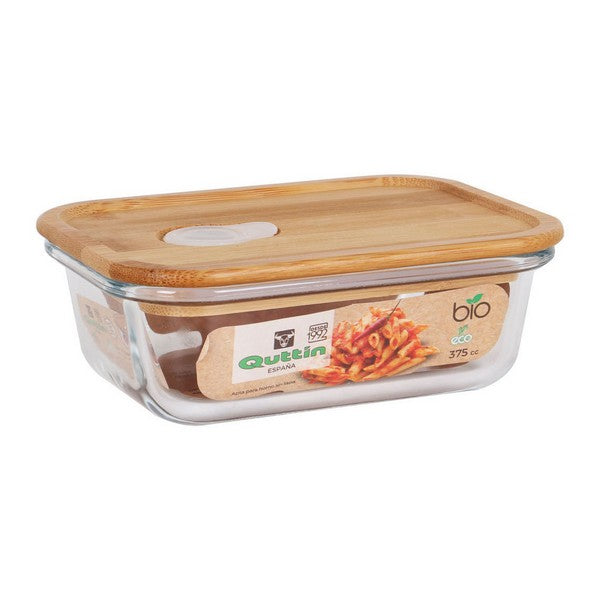 Rectangular lunch box with a bamboo lid